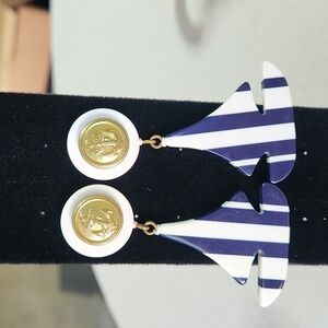 Vintage sale boat navy and white earrings